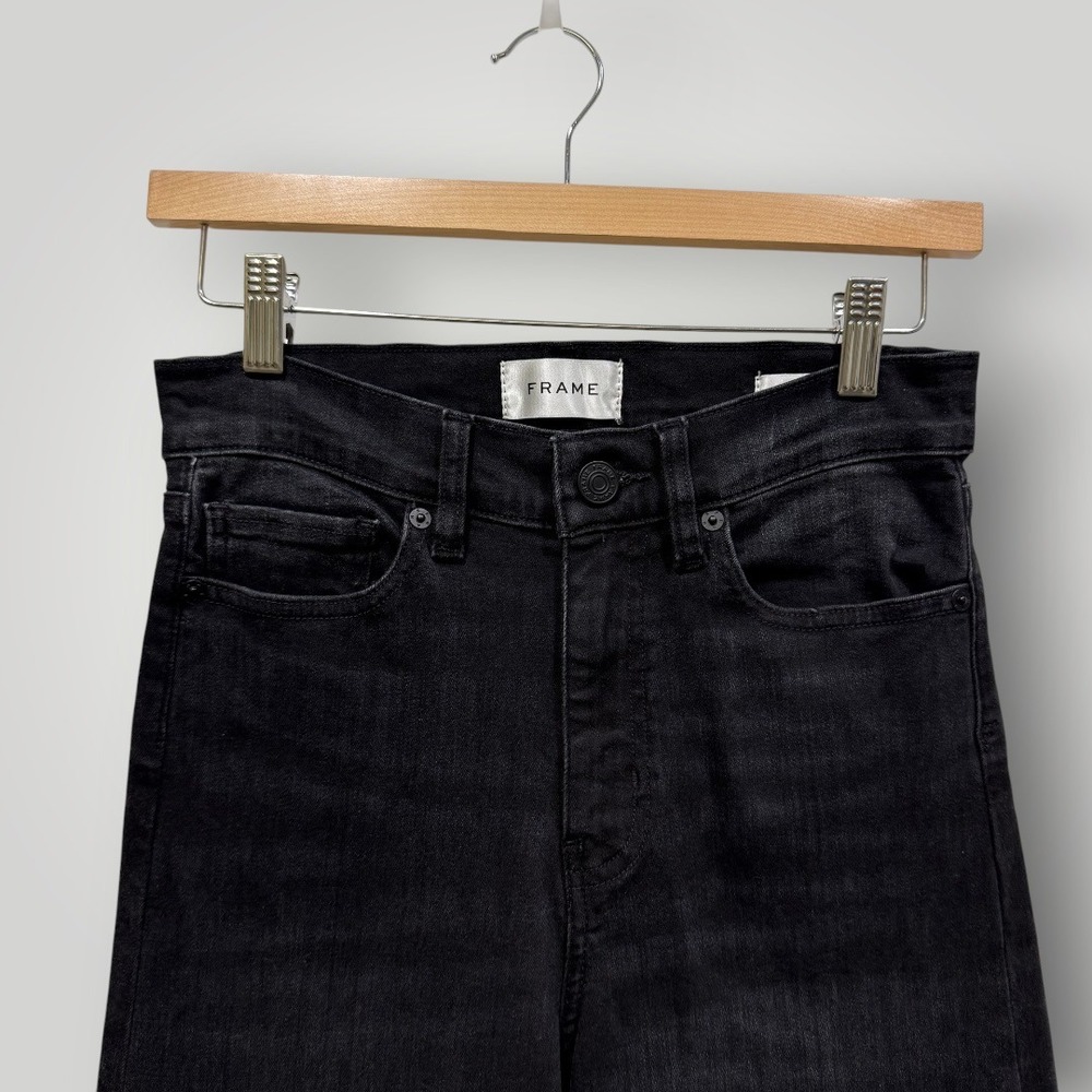 FRAME Le Palazzo Crop High Rise Wide Leg Jeans Tilt Raw After Black Size 26 - Picture 3 of 15